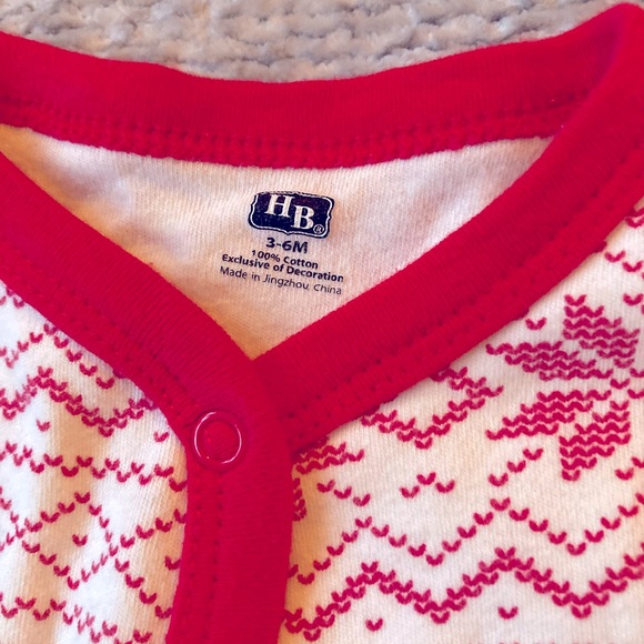 Hudson Baby 3–6M Fair Isle Footie Pajamas Red Cream Snowflake Print - Picture 2 of 3
